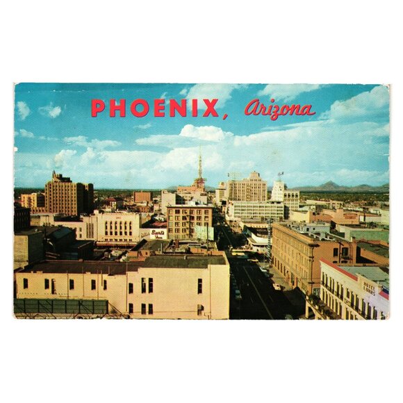 Phoenix Arizona Postcard Vintage 1960 Downtown Postmark Roadside Buildings Town - Picture 1 of 2